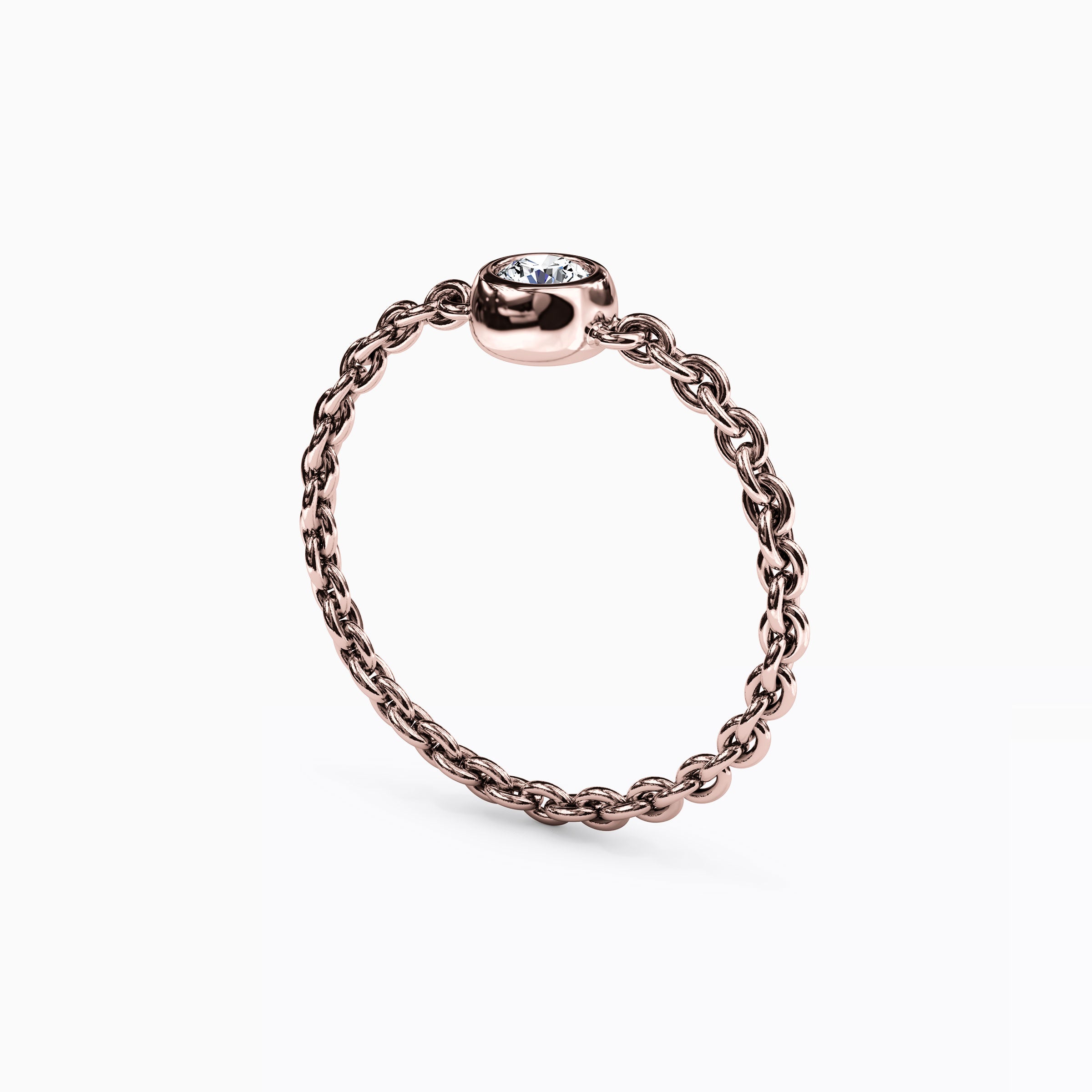 Diamond Bezel Chain Stackable Ring | 14K Gold