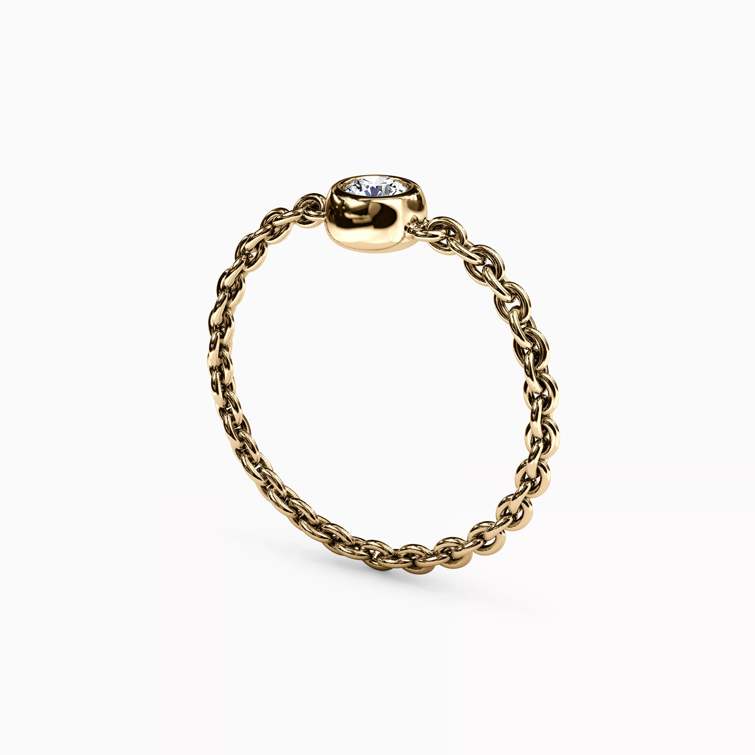 Diamond Bezel Chain Stackable Ring | 14K Gold